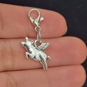 Flying pig charms piggies charms wings Zipper planner Zipper pull clipon